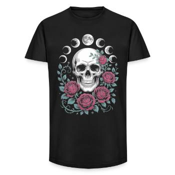 Gothic Skull with Moon Phases and Roses Design - Long Fit Men's T-Shirt - black - Front - AI Model Male 185 light (185cm)