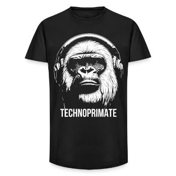 Techno Primate Kopfhörer Ape Art # 4 Weiß - Long Fit Männer T-Shirt - Schwarz - Vorne - AI Model Male 185 light (185cm)