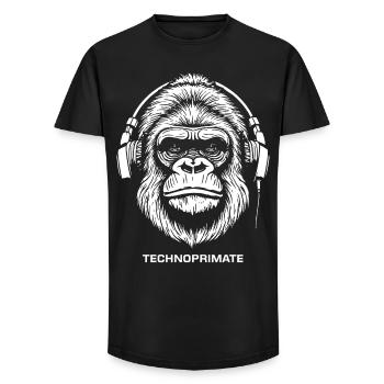 Techno Primate Kopfhörer Ape Art # 5 Weiß - Long Fit Männer T-Shirt - Schwarz - Vorne - AI Model Male 185 light (185cm)