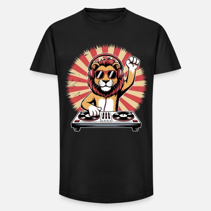 Löwen DJ mit Kopfhörern - Long Fit Männer T-Shirt - Schwarz