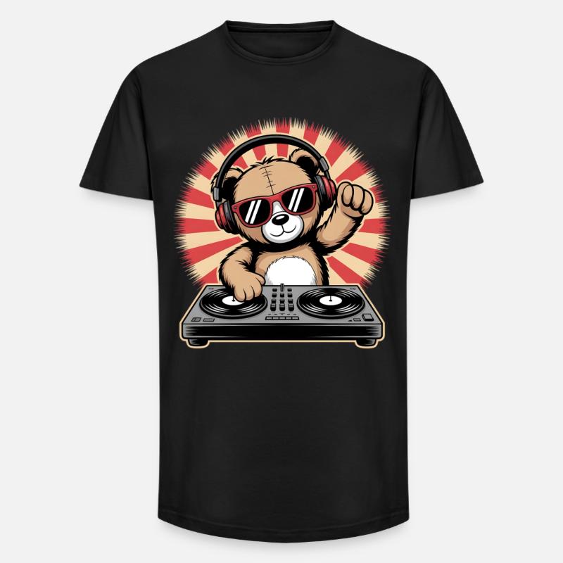 DJ Bär mit Kopfhörern - Long Fit Männer T-Shirt - Schwarz