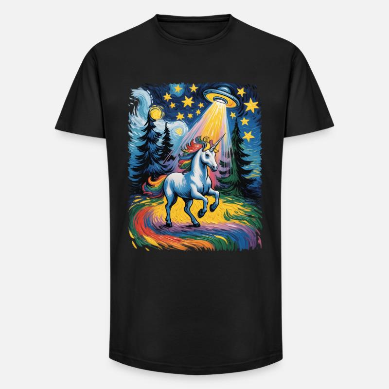 Leuchtendes Einhorn im Sternenrausch - Long Fit Männer T-Shirt - Schwarz