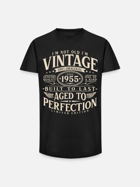 1955_Jahrgang_Vintage_Geburtstag_Geschenk - Miesten long fit T-paita puuvillasta - musta