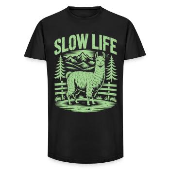 Chemise de décélération avec lama - Enjoy Tranquility - T-shirt coupe longue homme - noir - Devant - AI Model Male 185 light (185cm)