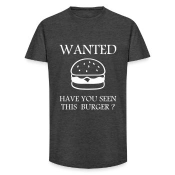 Burger WANTED T-Shirt – Funny Fast-Food Design - Long Fit Men's T-Shirt - charcoal grey - Front - AI Model Male 185 light (185cm)