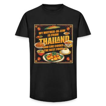Thai mother-in-law Thailand - Long Fit Men's T-Shirt - black - Front - AI Model Male 185 light (185cm)