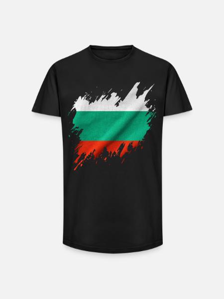 Drapeau bulgare, style déchiré - T-shirt coupe longue homme - noir