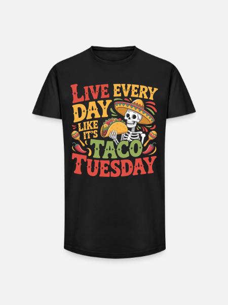 Taco Tuesday – Grappig Food Shirt voor feestjes - Heren T-shirt met lange pasvorm - zwart