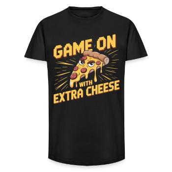Pizza Gaming Shirt for Gamers - Long Fit Men's T-Shirt - black - Front - AI Model Male 185 light (185cm)