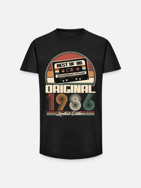 1986 Vintage Vintage syntymäpäivä retro lahja - Miesten long fit T-paita puuvillasta - musta