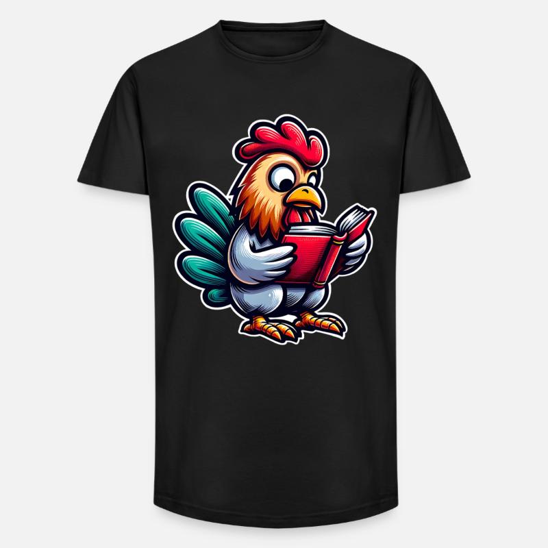 Lesender Hahn im Comicstil - Long Fit Männer T-Shirt - Schwarz