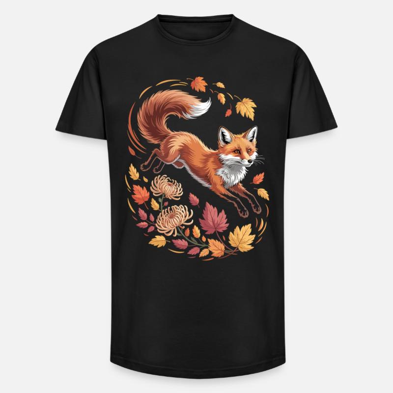 Fuchs mit Herbstblättern - Long Fit Männer T-Shirt - Schwarz
