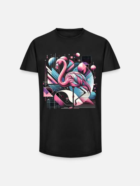 Neon Flamingo Geometric Pop 80s - Long Fit Men's T-Shirt - black