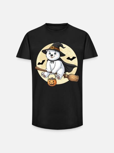 Sød Isbjørn Heks Halloween Græskar Fuldmåne - Long fit herre T-shirt - sort