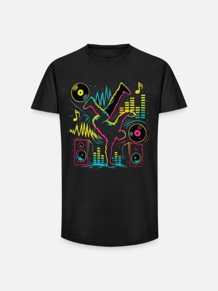Breakdance Neon Style – Music & Street Art - Long Fit Men's T-Shirt - black