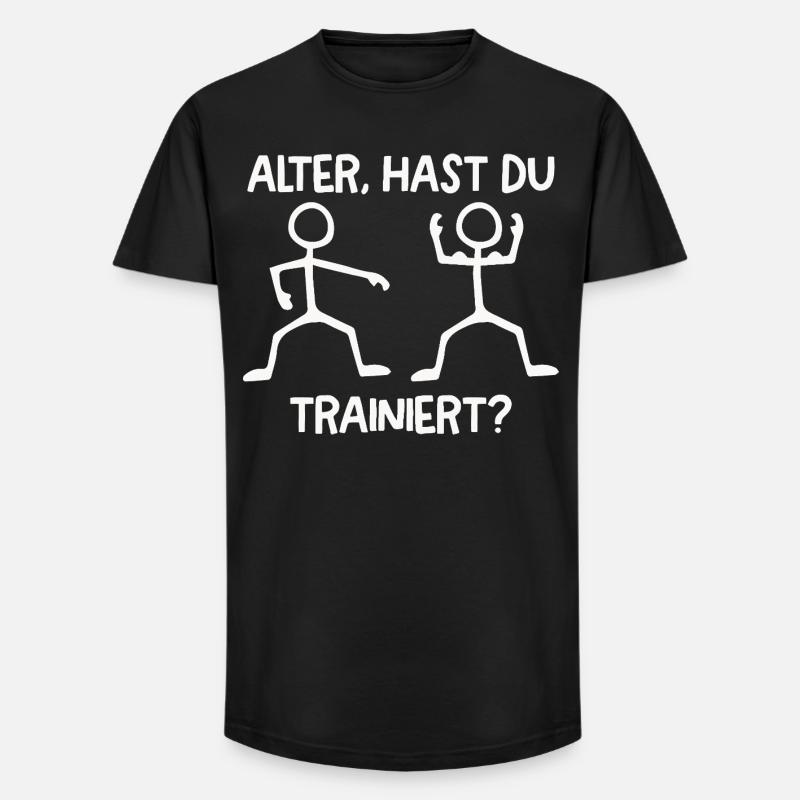 Strichmännchen HAST DU TRAINIERT Lustiges - Long Fit Männer T-Shirt - Schwarz