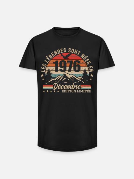 Rétro Décembre 1976 - Cadeau 49 Ans - T-shirt coupe longue homme - noir