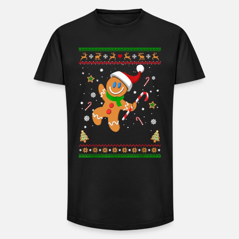 Hässliches Weihnachtspullover Lebkuchenmann Lustiges Geschenk - Long Fit Männer T-Shirt - Schwarz