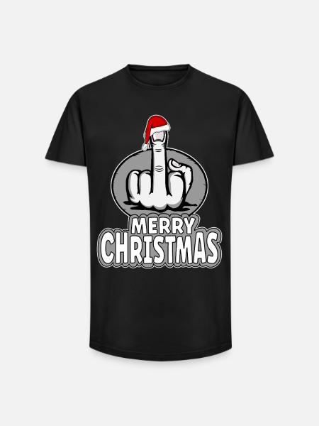 Merry Christmas Mittelfinger Stingerfinger Design - Long Fit Männer T-Shirt - Schwarz