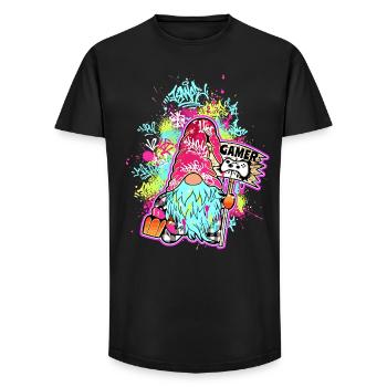 Gamer Wichtel Streetart Gnom  - Long Fit Männer T-Shirt - Schwarz - Vorne - AI Model Male 185 light (185cm)
