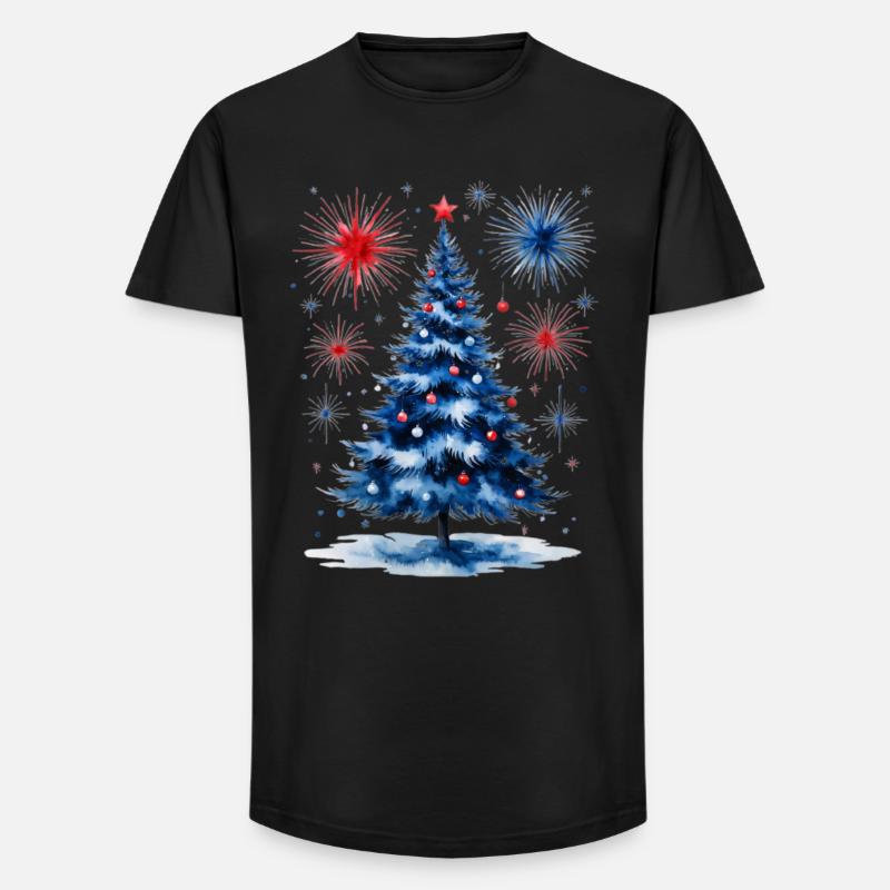 Fireworks Christmas Tree Pattern - Long Fit Men's T-Shirt - black
