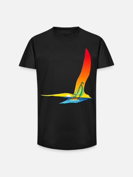 Der Vogel und das Segelboot - Long Fit Männer T-Shirt - Schwarz