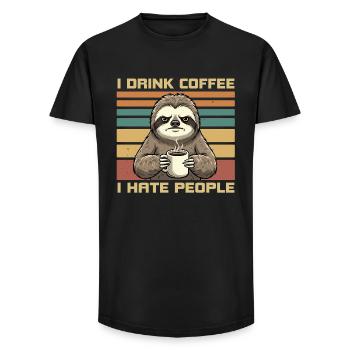 Grumpy Funny Sloth Drink Coffee and Hate People - Long Fit Men's T-Shirt - black - Front - AI Model Male 185 light (185cm)
