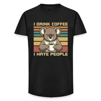 Grumpy Funny Koala Drink Coffee and Hate People - Long Fit Men's T-Shirt - black - Front - AI Model Male 185 light (185cm)