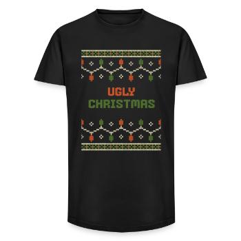 Modélique de Noël Vert Orange - T-shirt coupe longue homme - noir - Devant - AI Model Male 185 light (185cm)