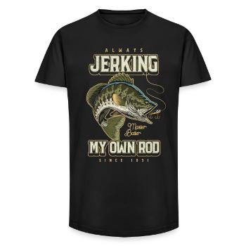 Always Jerking My Rod Funny Fishing Born 1931 - Long Fit Men's T-Shirt - black - Front - AI Model Male 185 light (185cm)