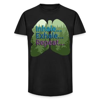 Ruhiges Atmen Tee | Einatmen, ausatmen, wiederholen, Achtsamkeit - Long Fit Männer T-Shirt - Schwarz - Vorne - AI Model Male 185 light (185cm)