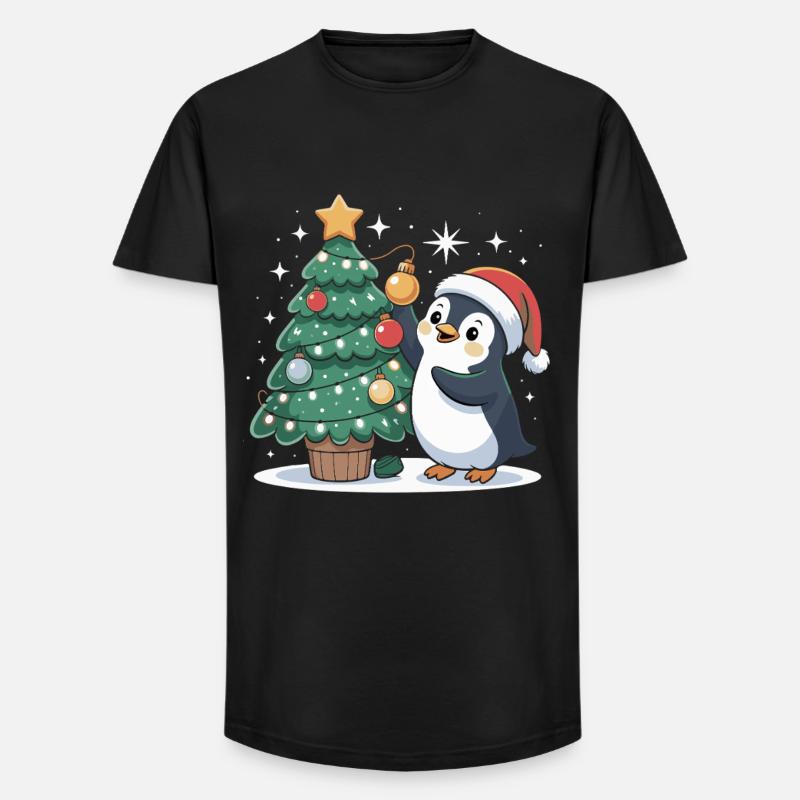 Pinguin schmückt Weihnachtsbaum - Long Fit Männer T-Shirt - Schwarz