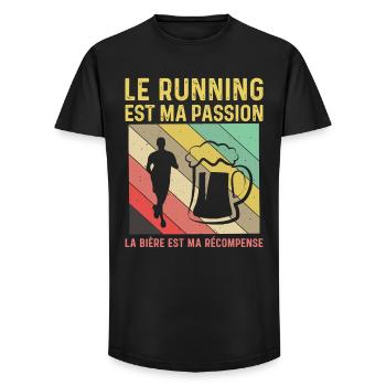 Running Passion Bière Récompense Humour Course - T-shirt coupe longue homme - noir - Devant - AI Model Male 185 light (185cm)