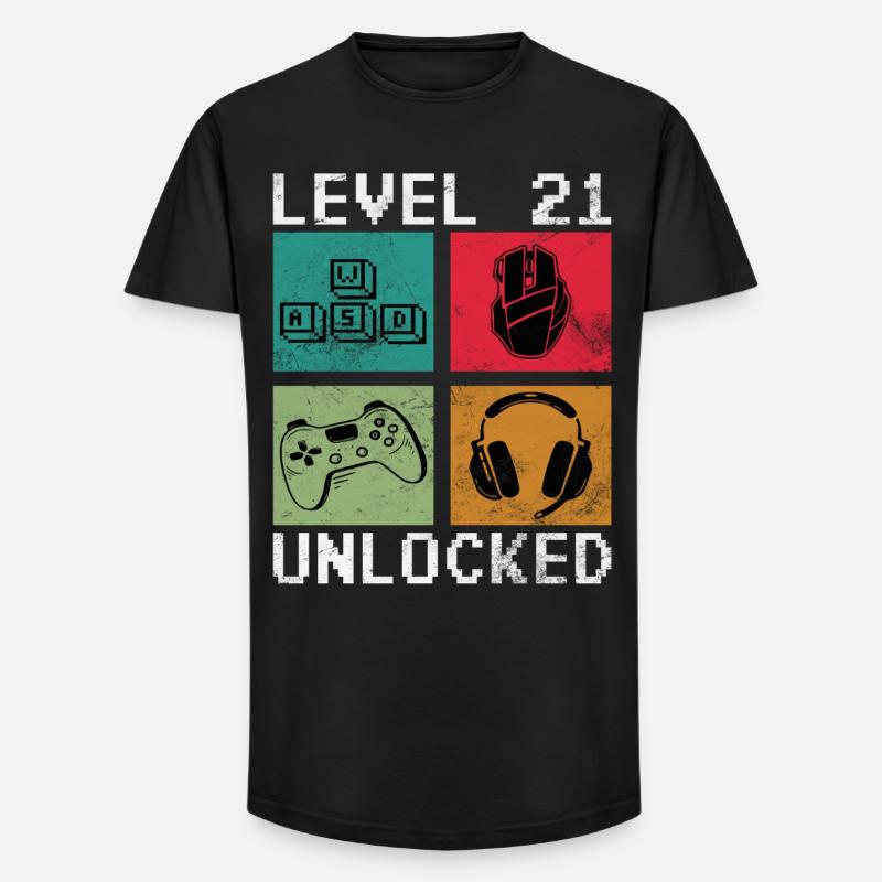 Level 21 Unlock Retro-Gaming - Long Fit Männer T-Shirt - Schwarz