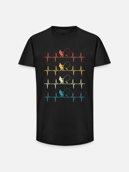 Fischerherzschlag-Angeln - Long Fit Männer T-Shirt - Schwarz