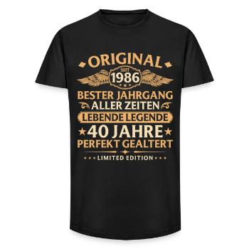 Birthday born in 1986 - 40 years - Long Fit Men's T-Shirt - black - Front - AI Model Male 185 light (185cm)