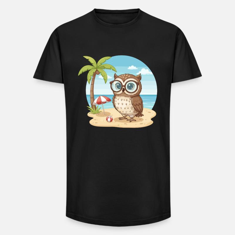 Süße Eule mit Brille Strandsommerferien - Long Fit Männer T-Shirt - Schwarz