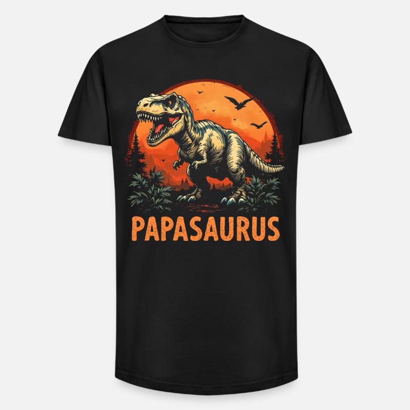 Papasaurus Bester Papa starker Vater Geschenk - Long Fit Männer T-Shirt - Schwarz