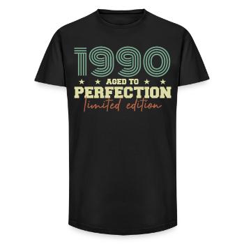 1990 - Long Fit Men's T-Shirt - black - Front - AI Model Male 185 light (185cm)