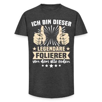 Dictons de Folier - T-shirt coupe longue homme - charbon - Devant - AI Model Male 185 light (185cm)