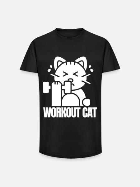 Muscular Cat Training - Long Fit Men's T-Shirt - black
