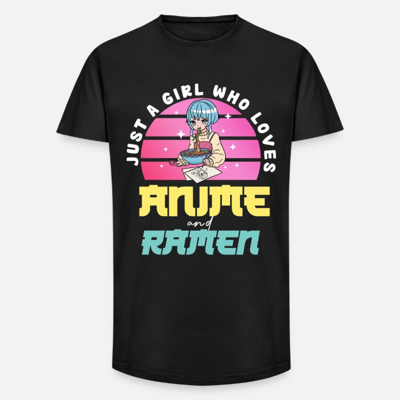Anime Liebe Mädchen isst Ramen - Long Fit Männer T-Shirt - Schwarz