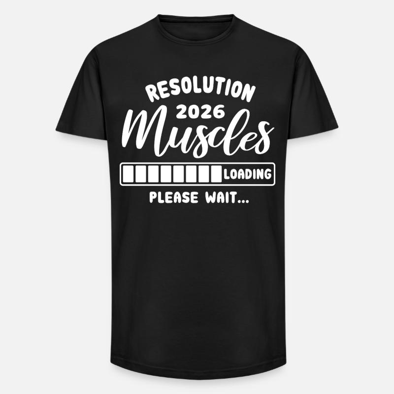 Resolution 2026 | Muscles Loading | Gym Outfit - Long Fit Men's T-Shirt - black