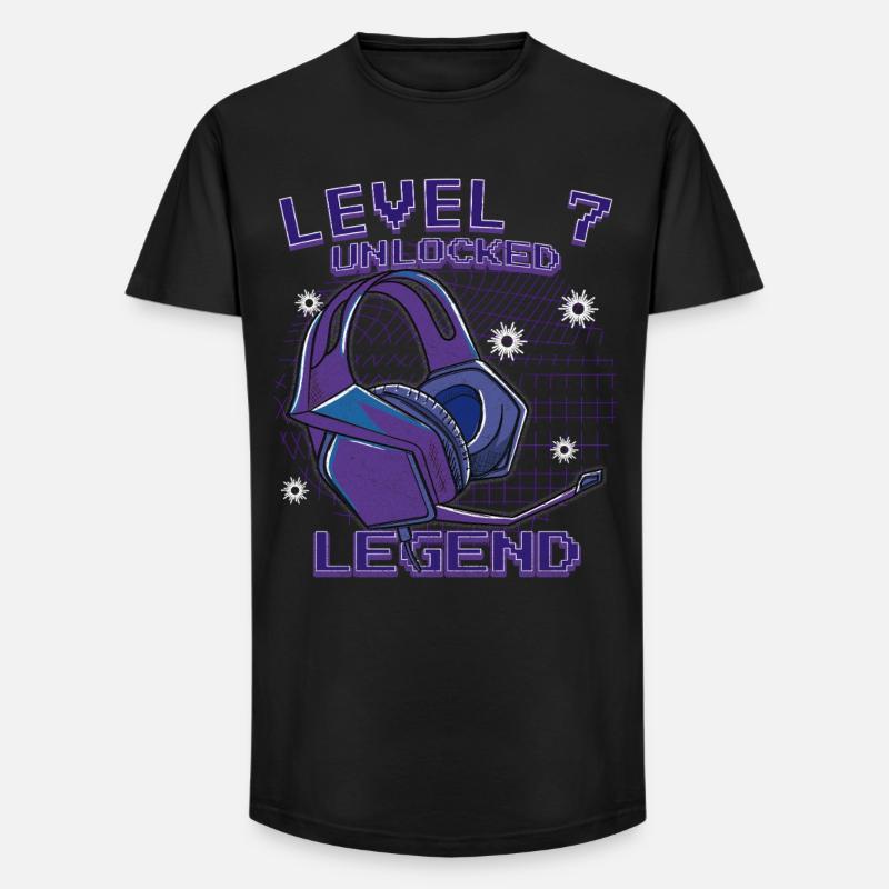 Level Unlocked Kopfhörer Neon - Long Fit Männer T-Shirt - Schwarz