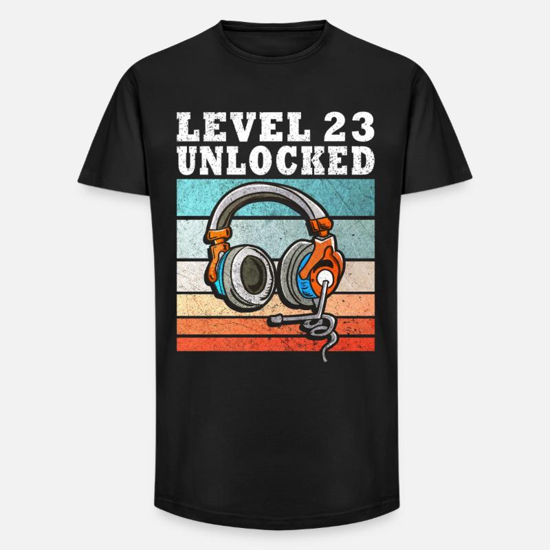 Level 23 Unlocked mit Kopfhörern - Long Fit Männer T-Shirt - Schwarz