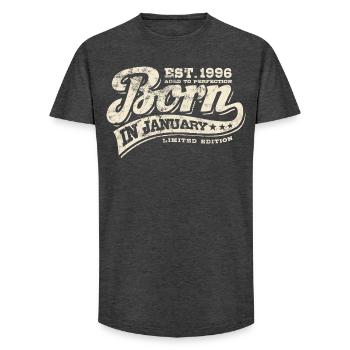 Born in January 1996 - Birthday - Gift - Long Fit Men's T-Shirt - charcoal grey - Front - AI Model Male 185 light (185cm)
