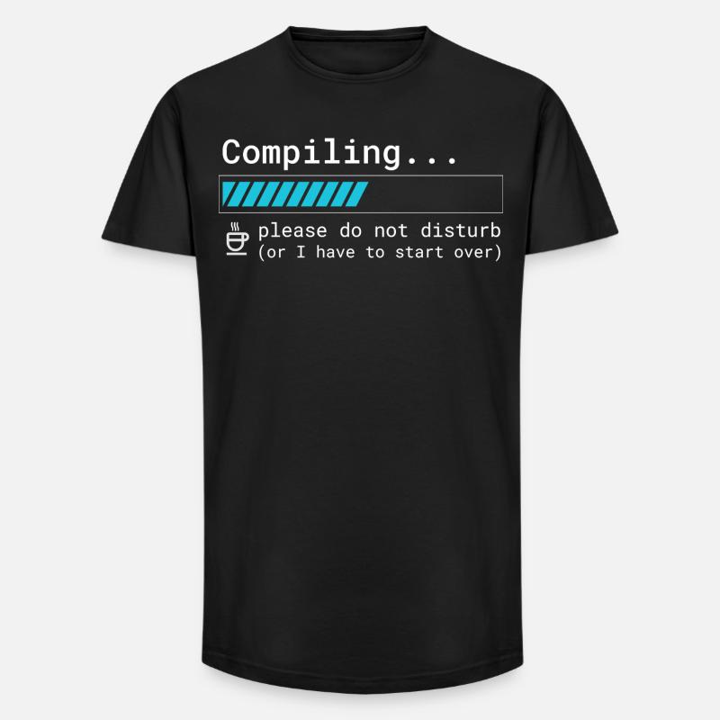 Lustiges Programmierer T-Shirt - Compiling Please  - Long Fit Männer T-Shirt - Schwarz