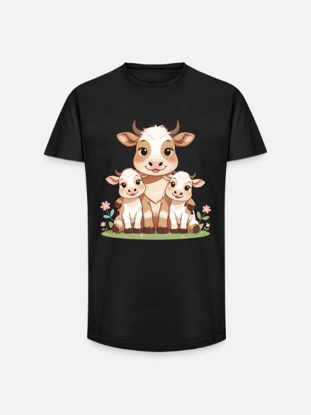 Cow family in spring light - Long Fit Men's T-Shirt - black