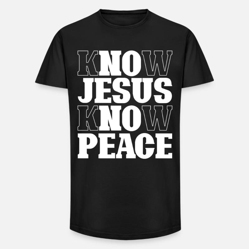 Know Jesus Know Peace Schriftzug - Long Fit Männer T-Shirt - Schwarz