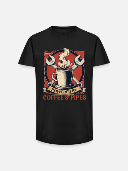 Pipelayers Powered By Coffee & Pipes - Long Fit Men's T-Shirt - black